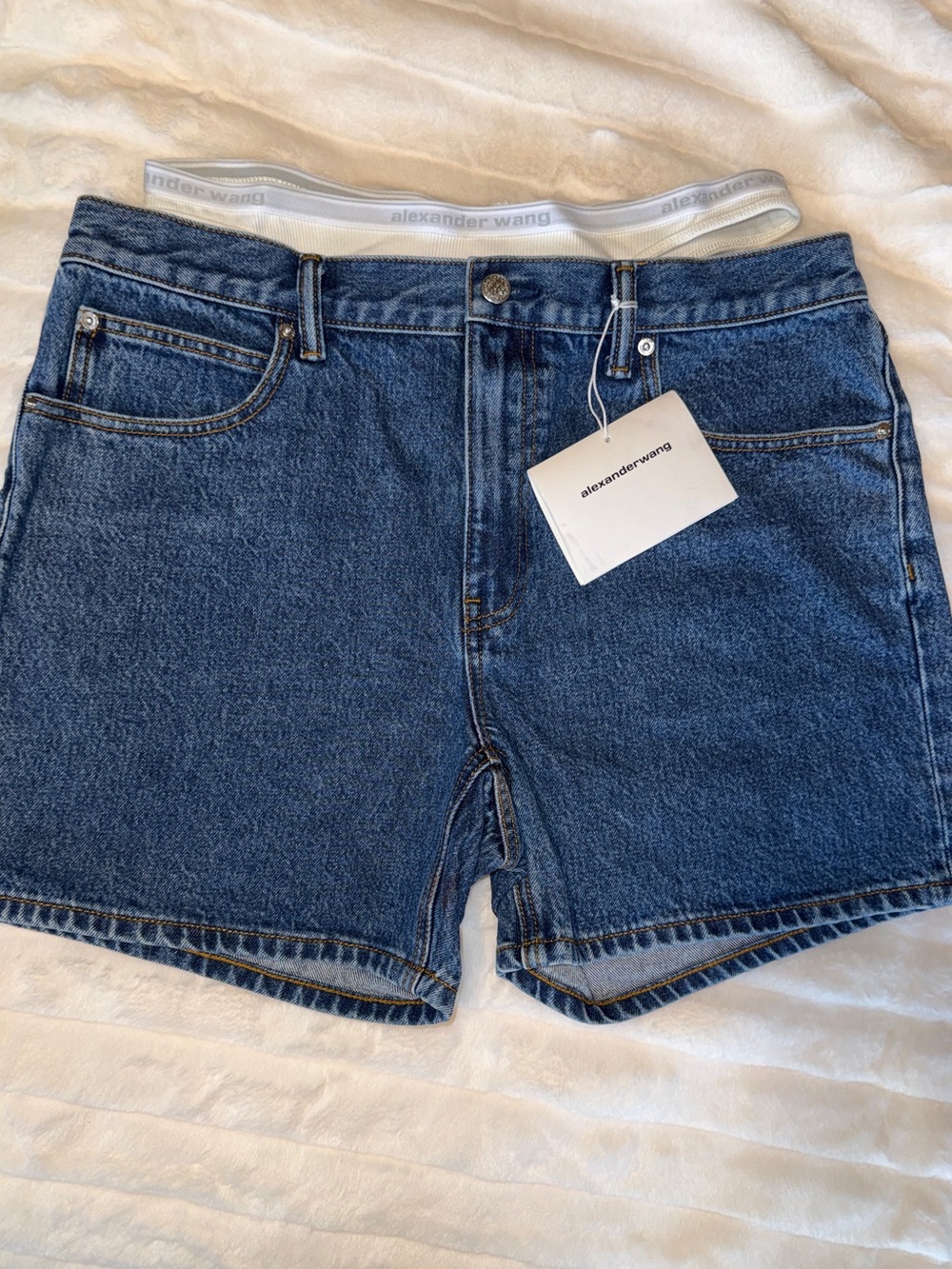 Alexander Wang Dark Blue High-Rise Denim Shorts